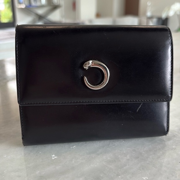 Handbags - Cartier Black Wallet with Silver Hardware GUC